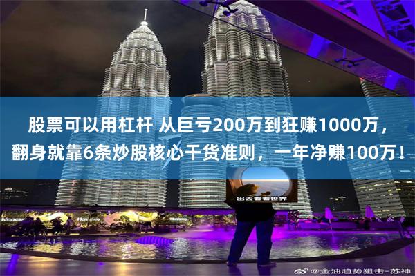 股票可以用杠杆 从巨亏200万到狂赚1000万,翻身就靠6条炒股核心干货准则,一年净赚100万!